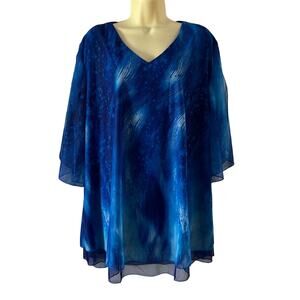 Sese Code Shades of Blue Print Knit Tunic Top Woman's Size 3XL Flowy NWT